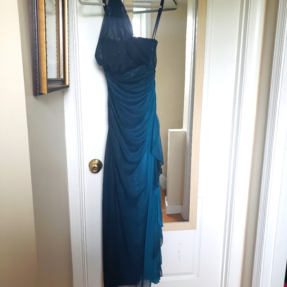 Y2K Dress Blondie Nites Blue Ombre Sparkle Prom Dress - size 5